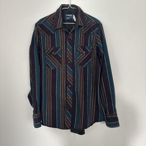 Wrangler Shirt Mens 16.5 36 Striped Thick Flannel Pearl Snap Cotton XLong Tail